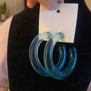 NWT Free People Ombre Resin Hoops Blue Green Lucite Acrylic Clear Plastic Bubble